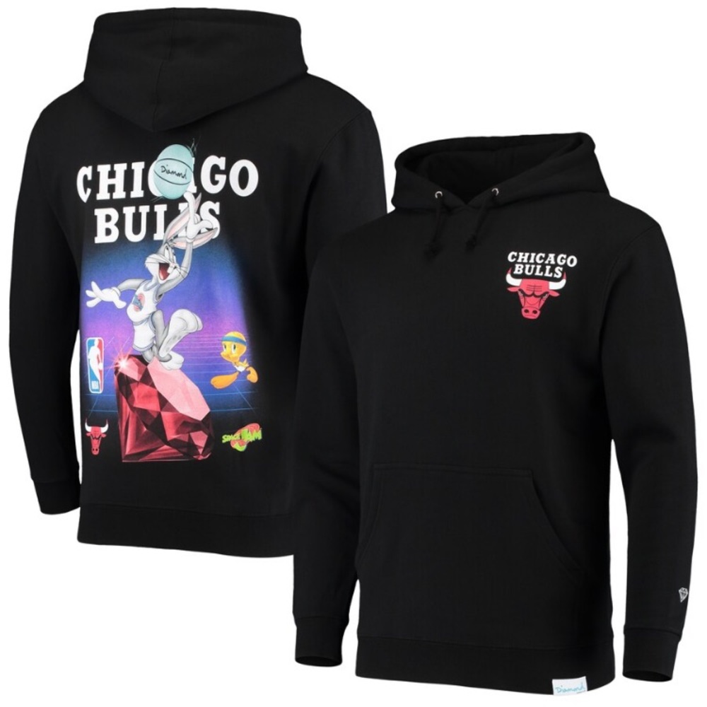 Men's Chicago Bulls Diamond Supply Co. Black Space Jam Collab Pullover Hoodie